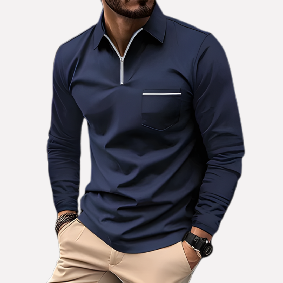 Men’s Long-Sleeve Polo Shirt with Chest Pocket 0