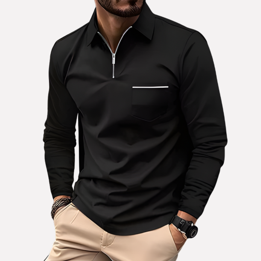 Men’s Long-Sleeve Polo Shirt with Chest Pocket 1