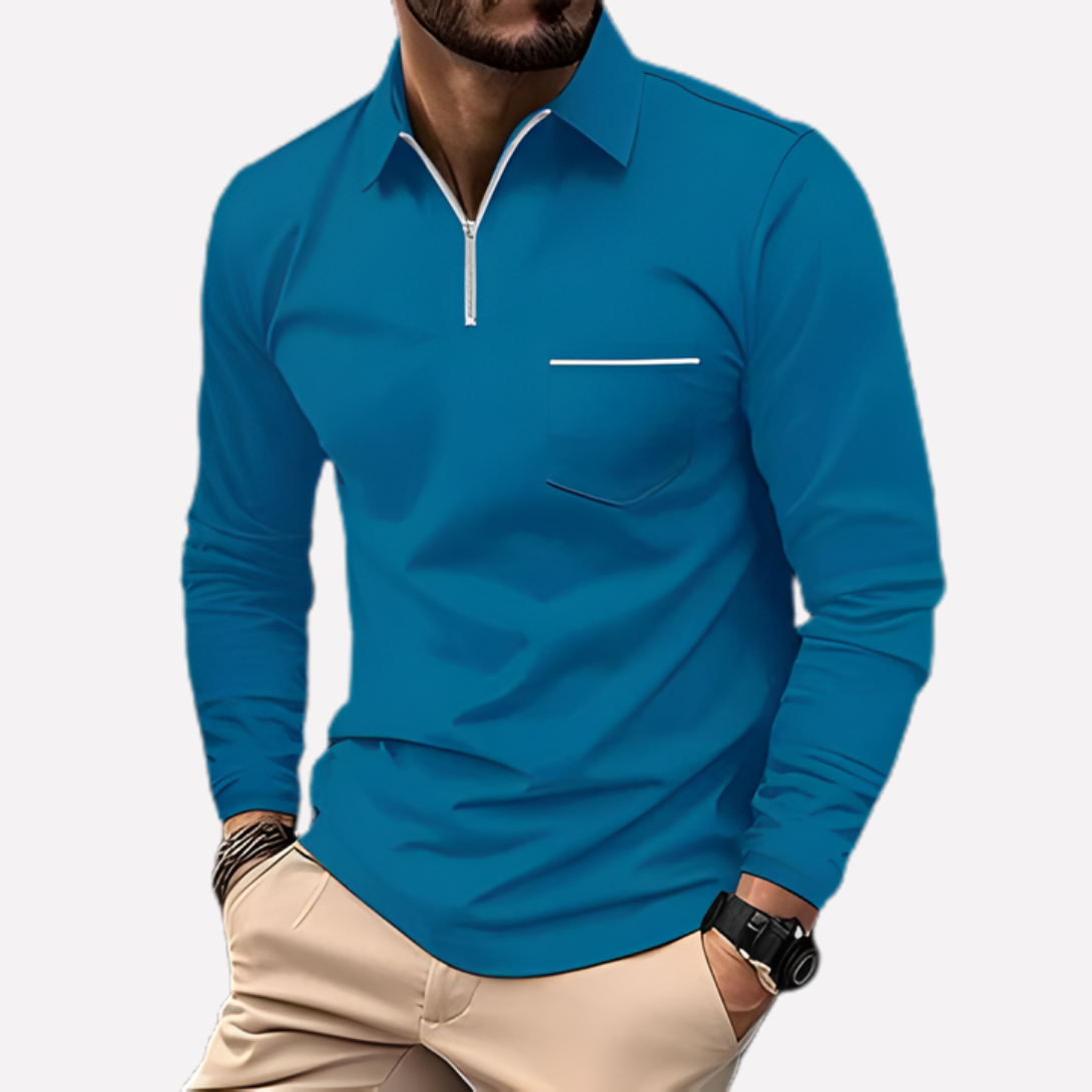 Men’s Long-Sleeve Polo Shirt with Chest Pocket 3