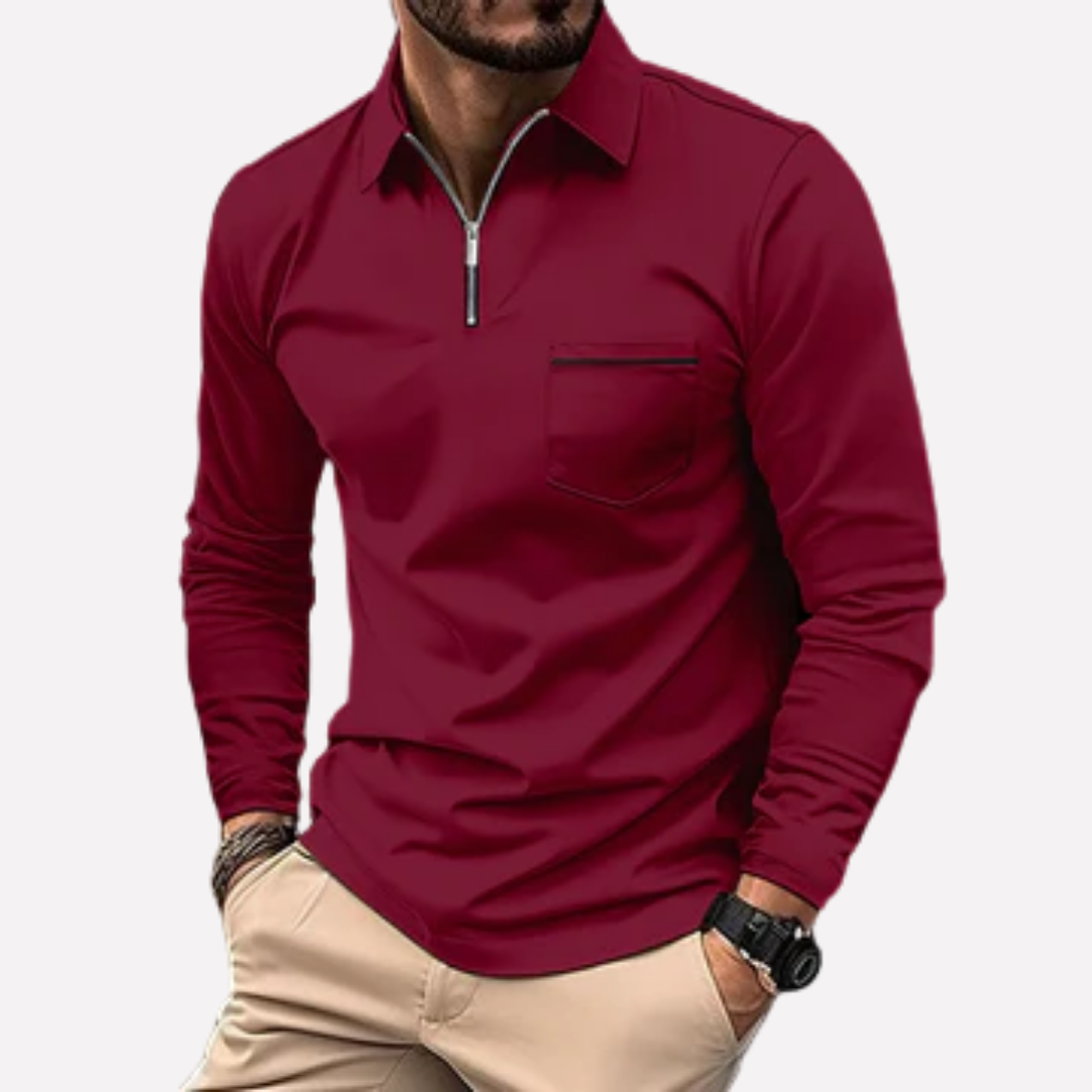 Men’s Long-Sleeve Polo Shirt with Chest Pocket 4
