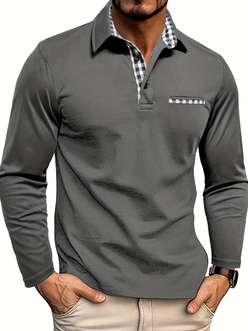 Men’s Long Sleeve Polo Shirt Comfortable Cotton Blend Smart Casual Everyday Versatile Classic Top 1
