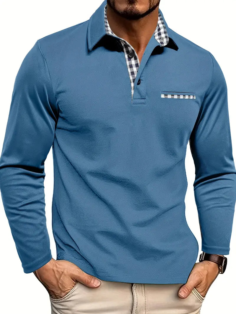 Men’s Long Sleeve Polo Shirt Comfortable Cotton Blend Smart Casual Everyday Versatile Classic Top 3