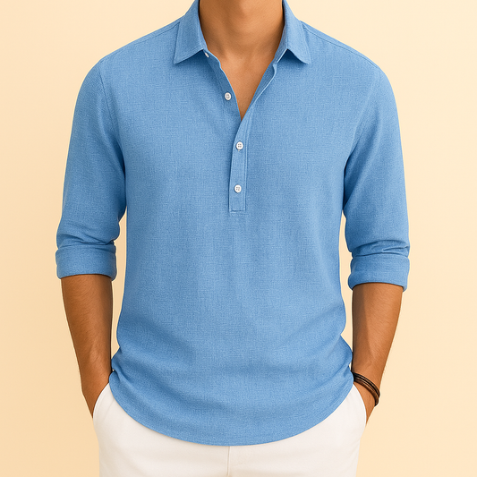 Men's Polo Shirt | Long Sleeve Button Neck