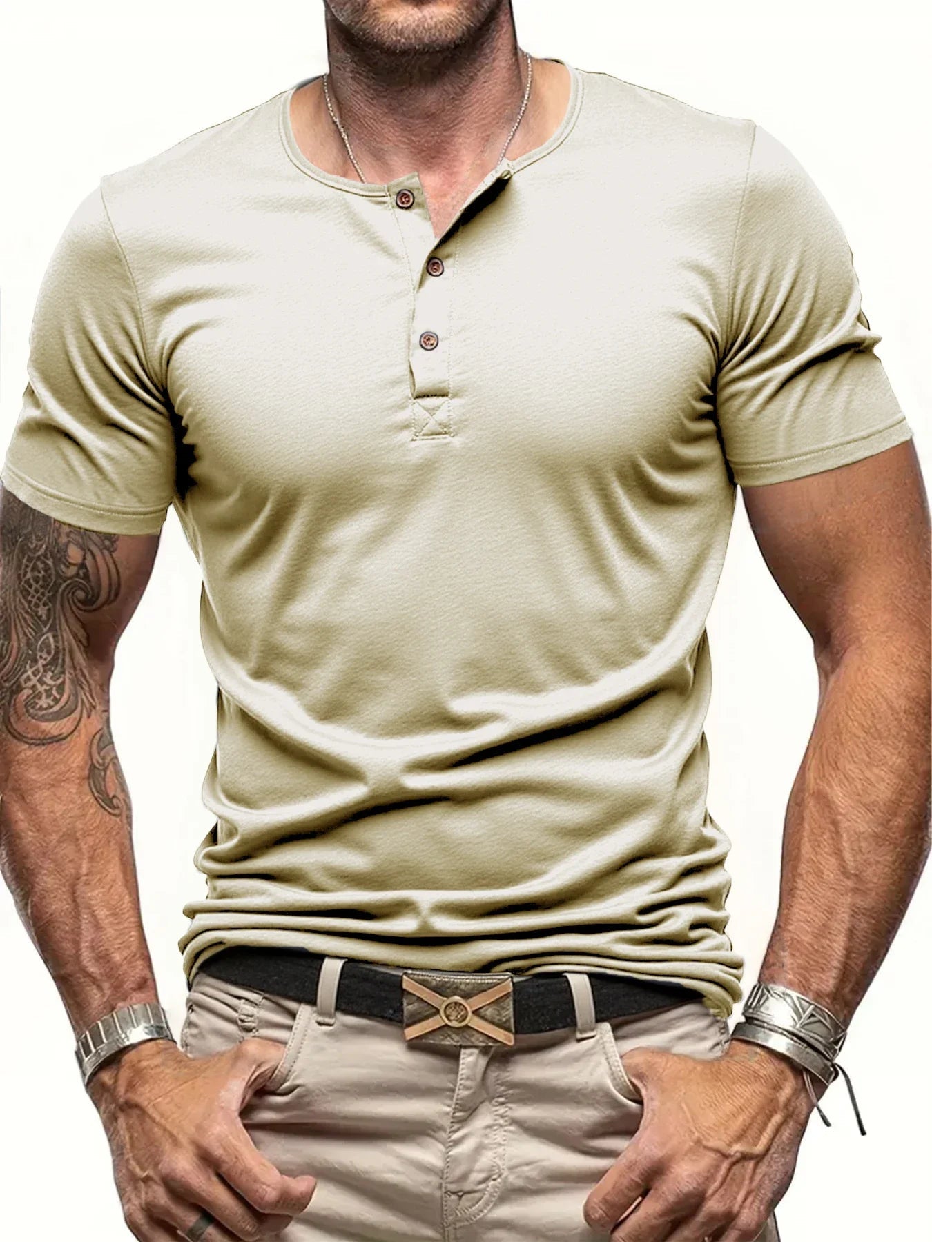 Men's Polyester Fiber Short Sleeve Henley T-Shirt | Soft Touch Everyday Essential 3