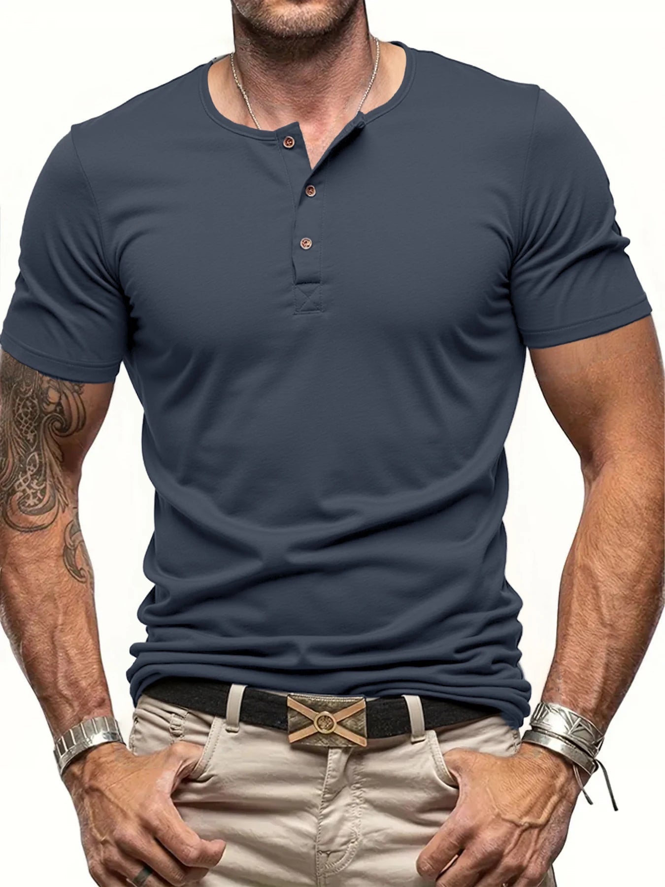 Men's Polyester Fiber Short Sleeve Henley T-Shirt | Soft Touch Everyday Essential 5