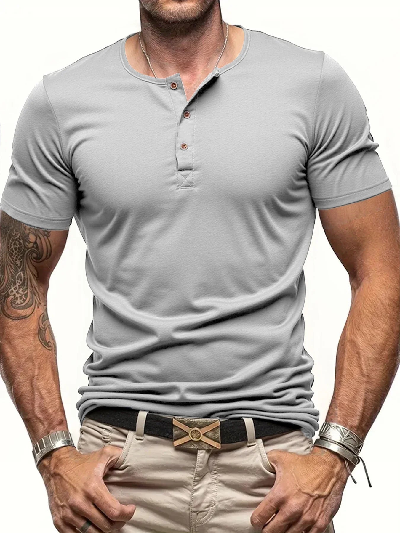 Men's Polyester Fiber Short Sleeve Henley T-Shirt | Soft Touch Everyday Essential 7
