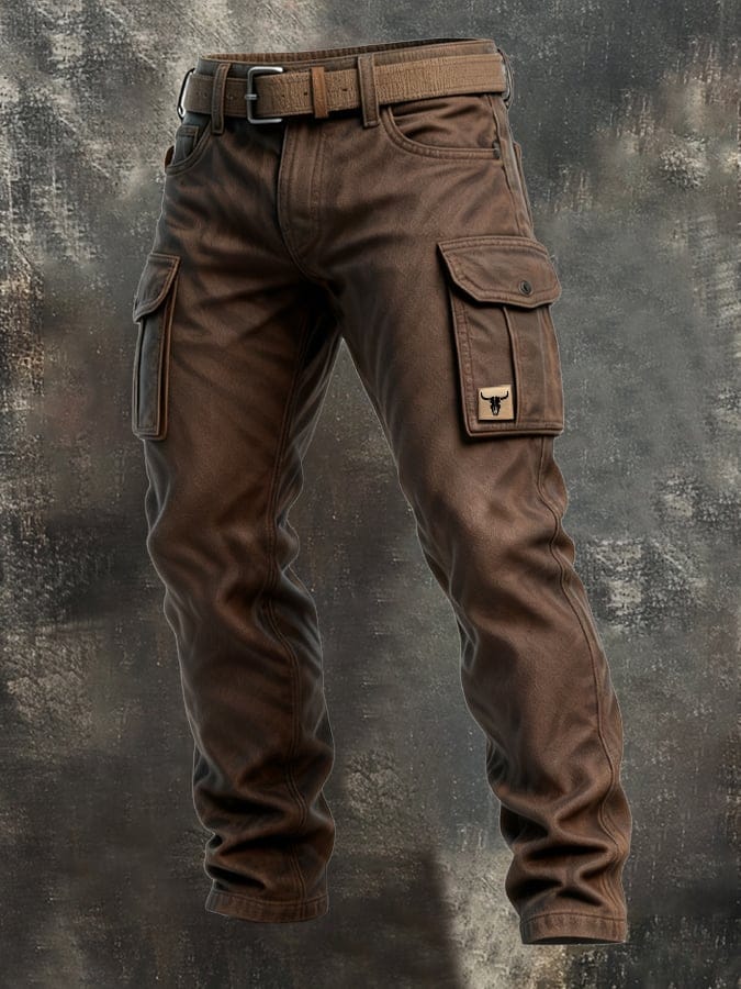 Men’s Slim Fit Cargo Trousers Utility Pocket Streetwear Style 0