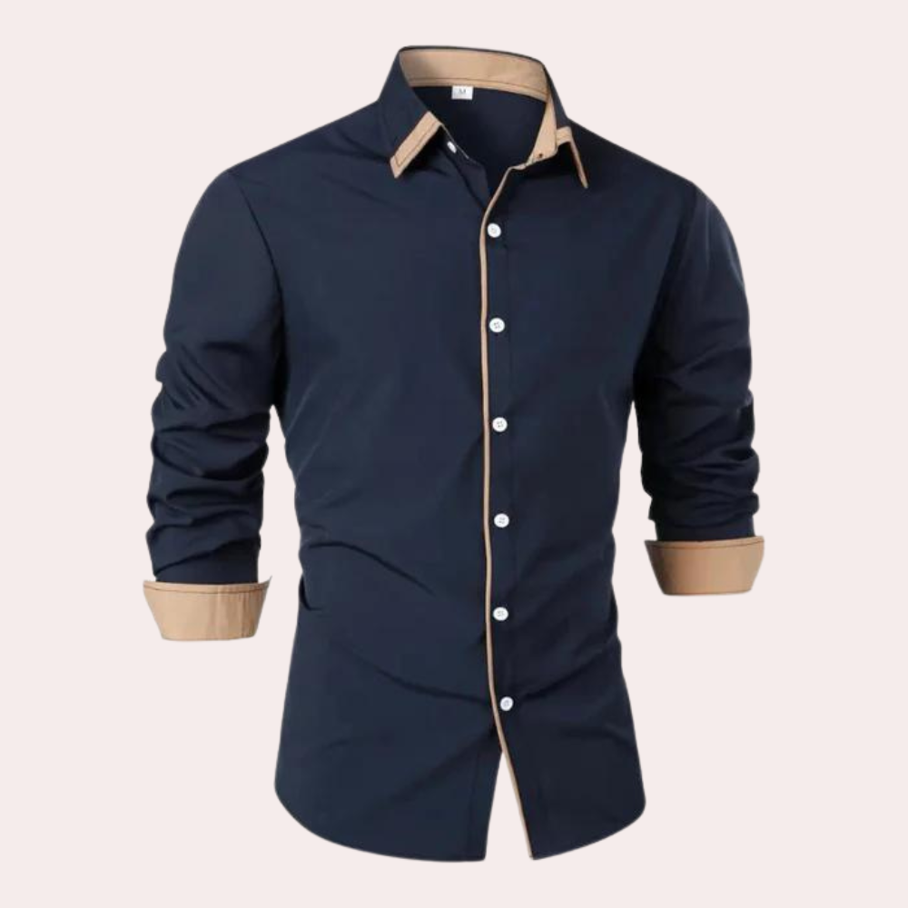 Men’s Slim Fit Shirt Contrast Trim Smart Casual Top 0