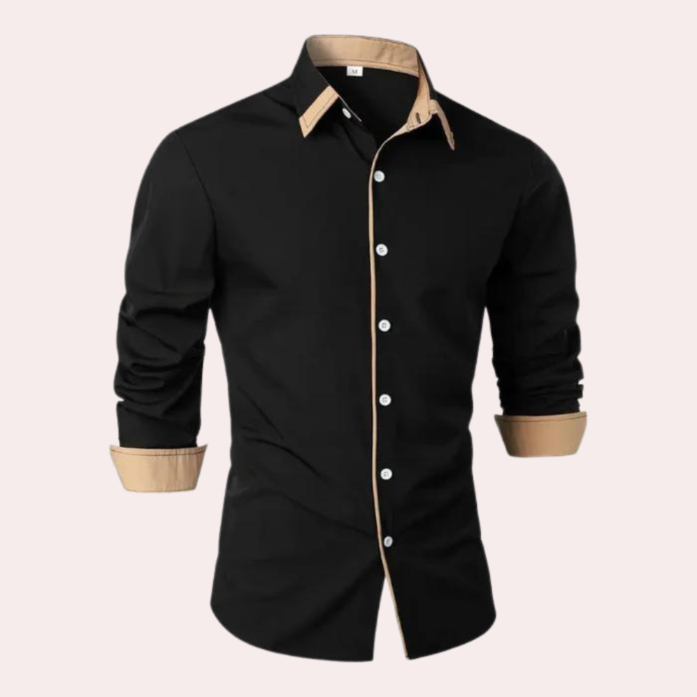 Men’s Slim Fit Shirt Contrast Trim Smart Casual Top 1