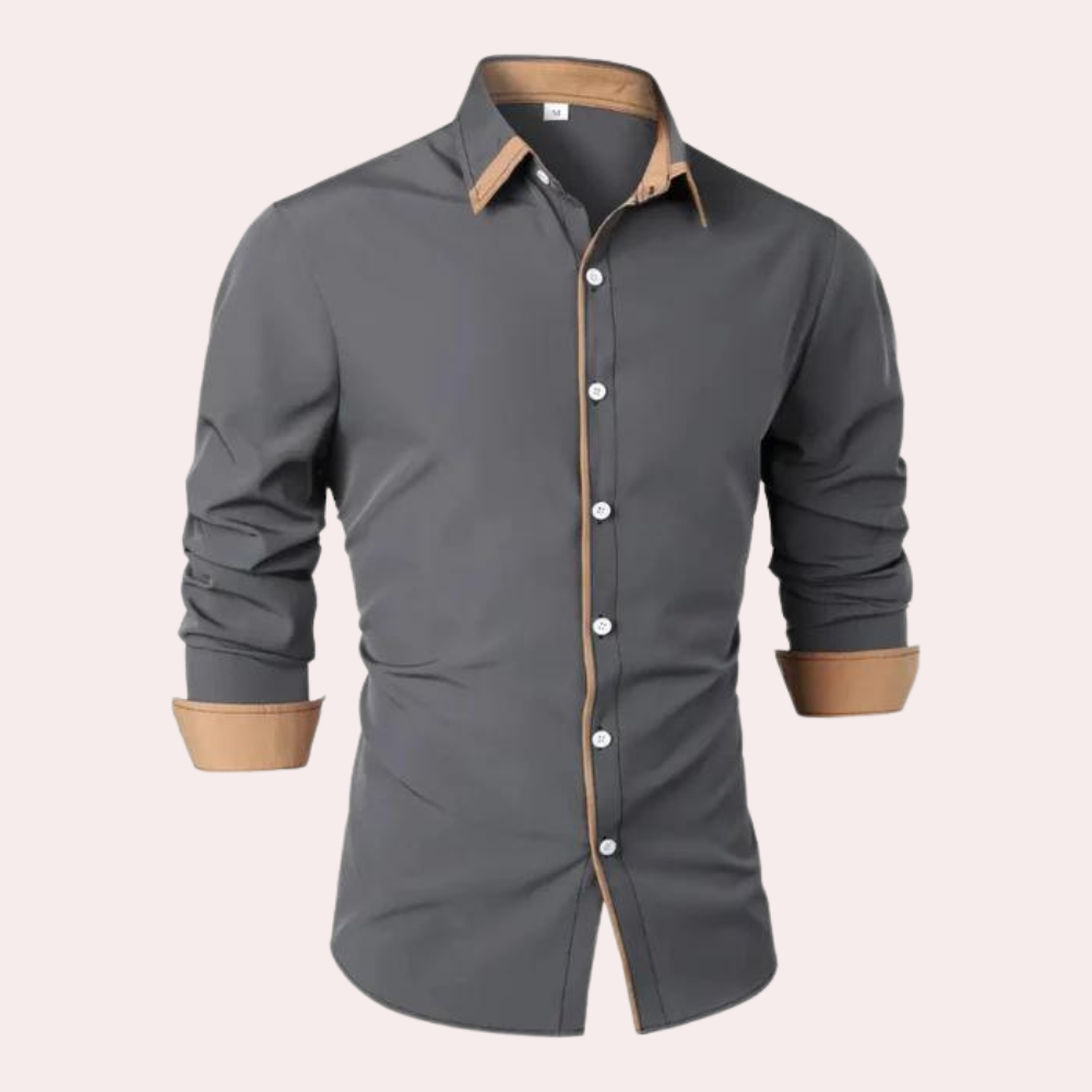 Men’s Slim Fit Shirt Contrast Trim Smart Casual Top 2
