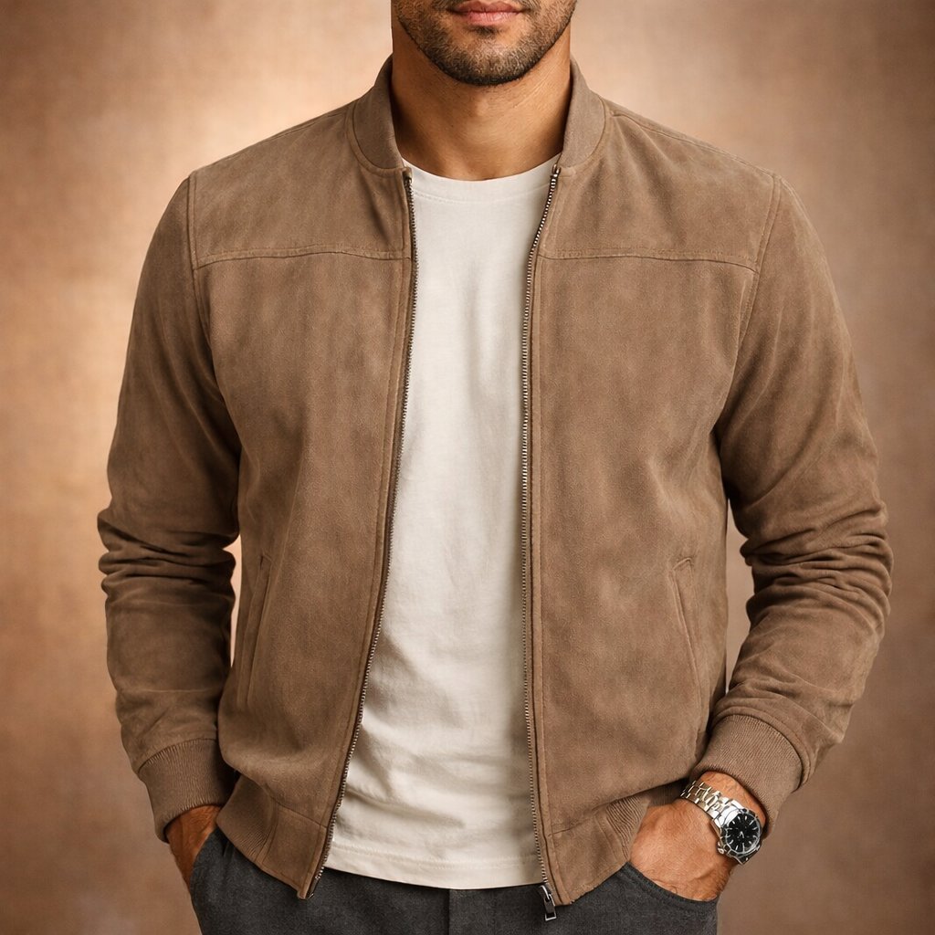 Men’s Suede Bomber Jacket Lightweight Smart Casual Outerwear for All Seasons 0