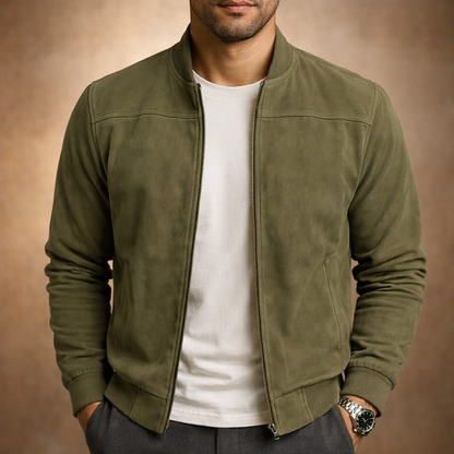 Men’s Suede Bomber Jacket Lightweight Smart Casual Outerwear for All Seasons 1