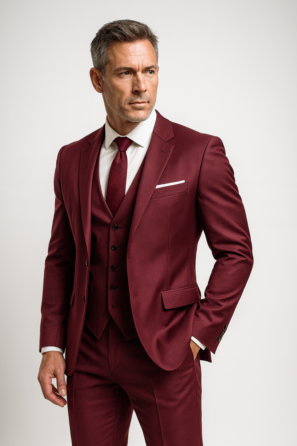 Men’s Three-Piece Slim Fit Formal Suit and Waistcoat Set 4