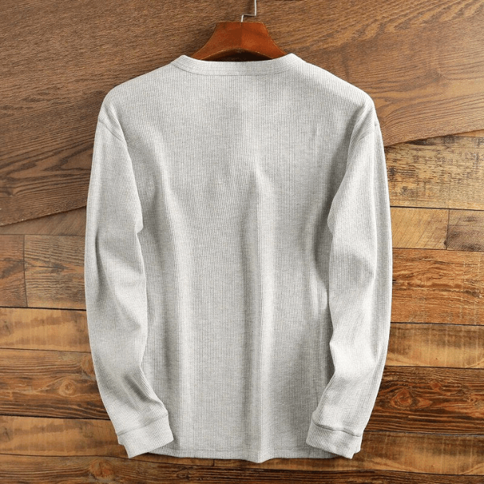 Men’s Waffle Knit Henley Shirt Long Sleeve Textured Casual Top 1