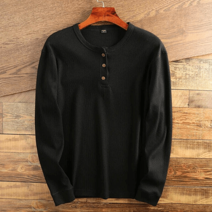 Men’s Waffle Knit Henley Shirt Long Sleeve Textured Casual Top 2