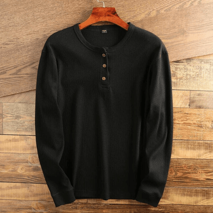 Men’s Waffle Knit Henley Shirt Long Sleeve Textured Casual Top 2