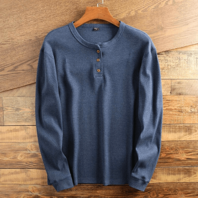 Men’s Waffle Knit Henley Shirt Long Sleeve Textured Casual Top 5
