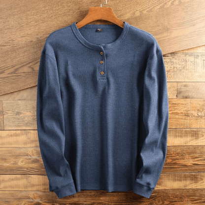 Men’s Waffle Knit Henley Shirt Long Sleeve Textured Casual Top 5
