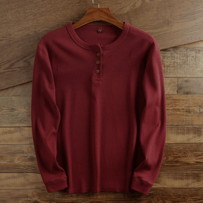 Men’s Waffle Knit Henley Shirt Long Sleeve Textured Casual Top 6