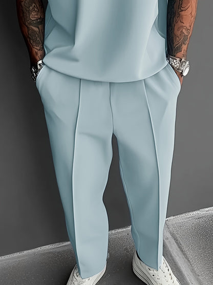 Men's 2 Piece Suit Set Relaxed Fit Collared Top Trousers
