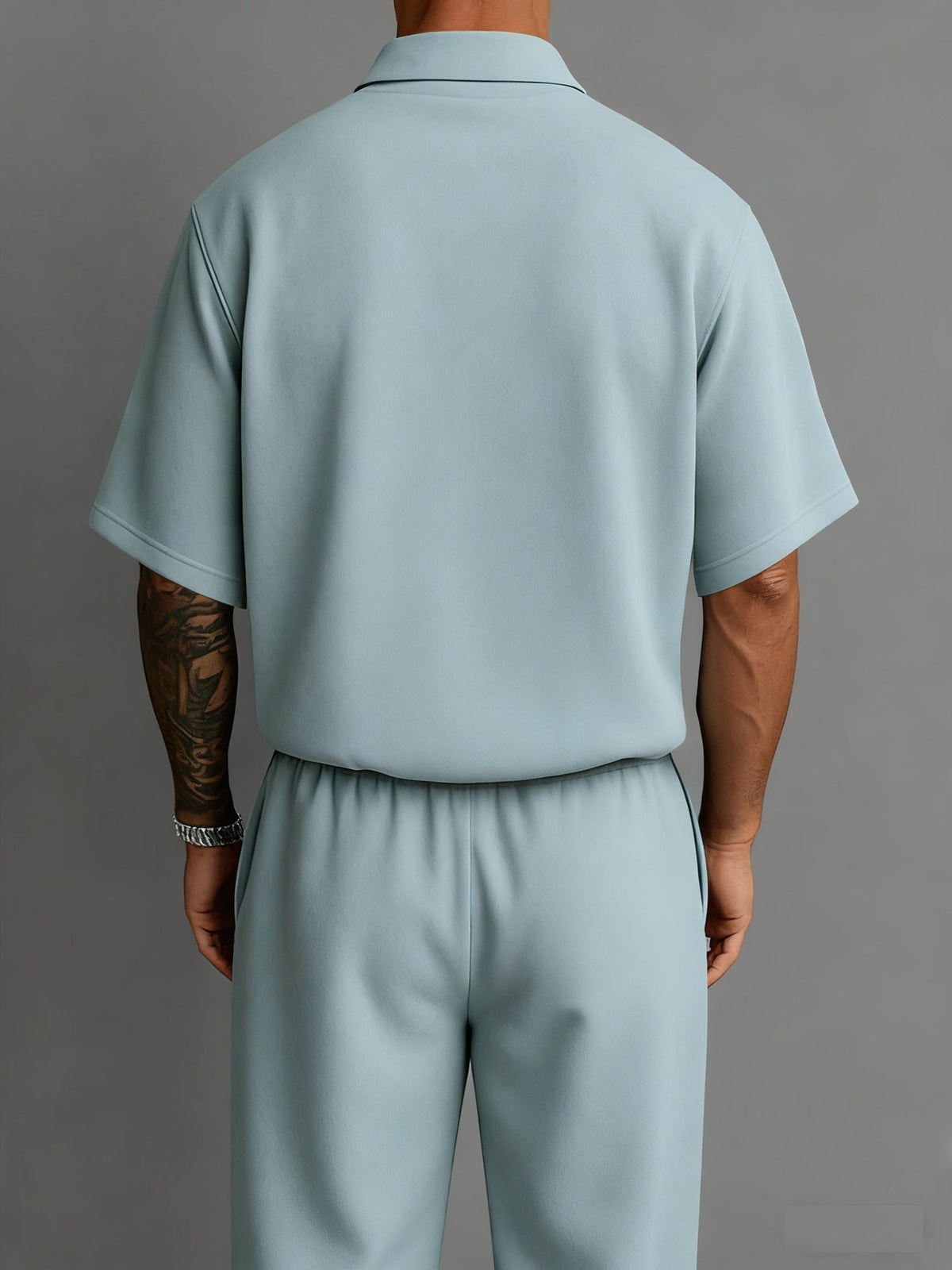 Men's 2 Piece Suit Set Relaxed Fit Collared Top Trousers