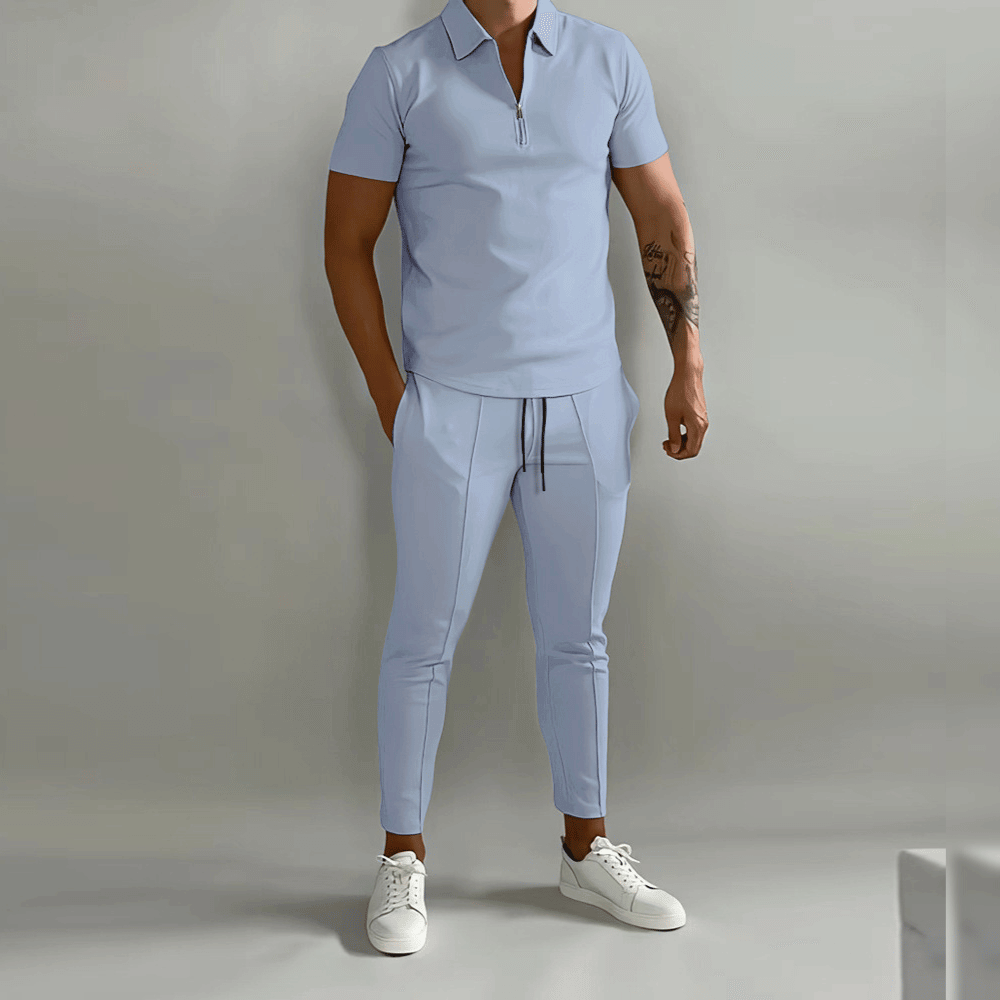 Men's 2 Piece Zip Neck Polo Set Matching Pants Outfit