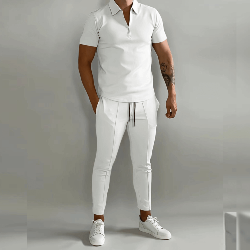 Men's 2 Piece Zip Neck Polo Set Matching Pants Outfit