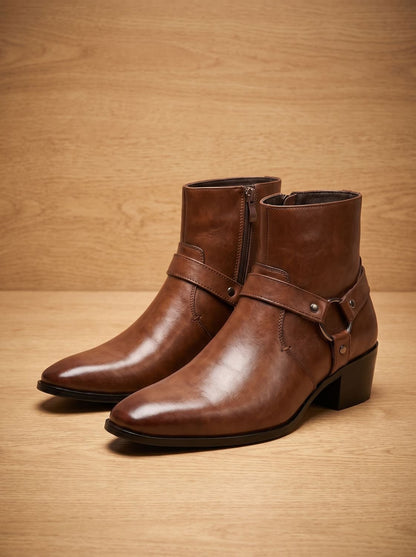 Men's Ankle Boots | Harness Strap & Chisel Toe