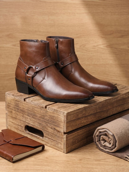 Men's Ankle Boots | Harness Strap & Chisel Toe