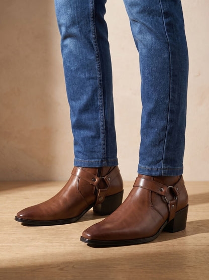 Men's Ankle Boots | Harness Strap & Chisel Toe