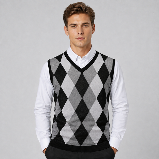 Men's Argyle Knit Vest | Smart V Neck Layering