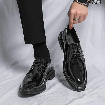 Men's Black Patent Derby Dress Shoes for Formal Occasions