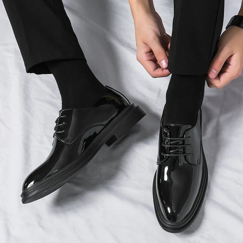 Men's Black Patent Derby Dress Shoes for Formal Occasions