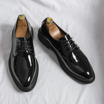 Men's Black Patent Derby Dress Shoes for Formal Occasions