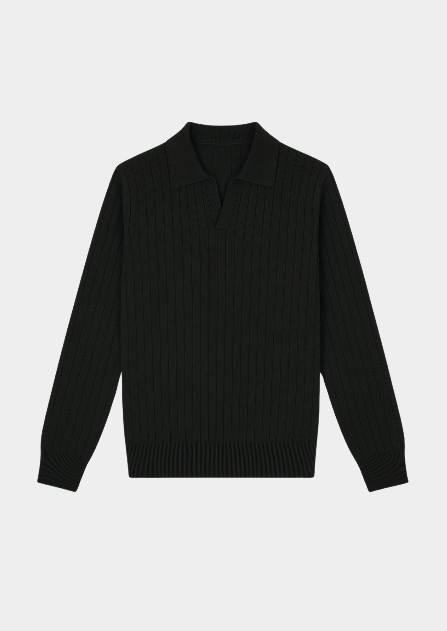 Men's Black Ribbed Knit Polo Sweater for Smart Casual Wear