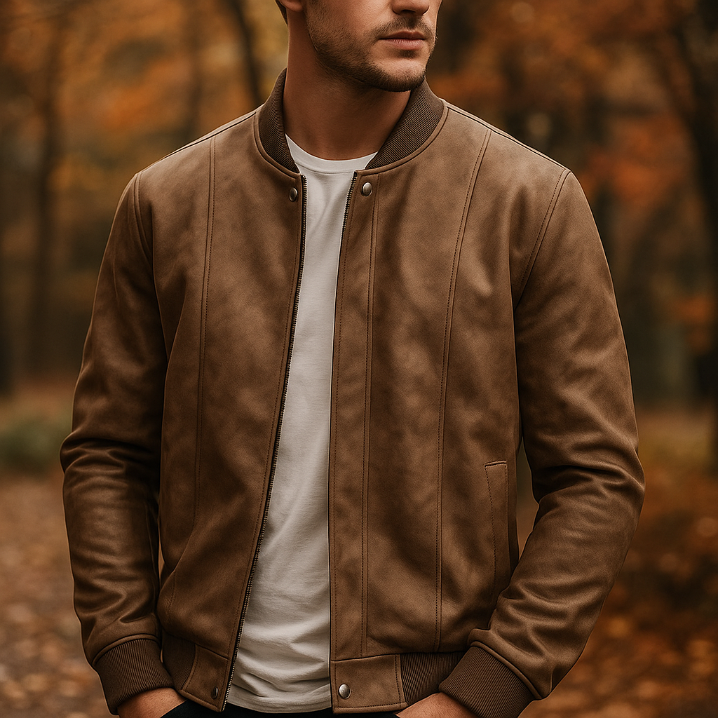 Men's Bomber Jacket | Ribbed Collar & Panel Seaming