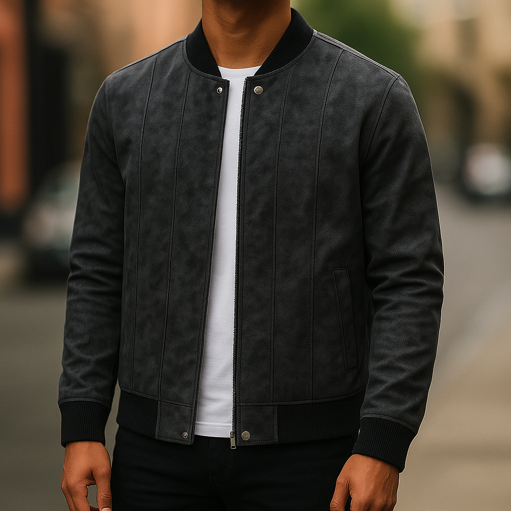 Men's Bomber Jacket | Ribbed Collar & Panel Seaming