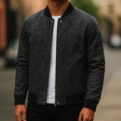 Men's Bomber Jacket | Ribbed Collar & Panel Seaming