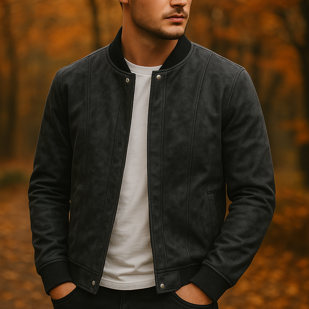 Men's Bomber Jacket | Ribbed Collar & Panel Seaming