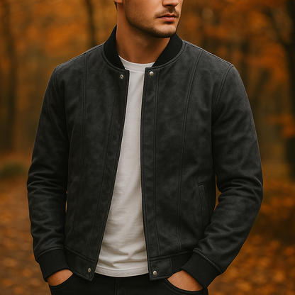 Men's Bomber Jacket | Ribbed Collar & Panel Seaming