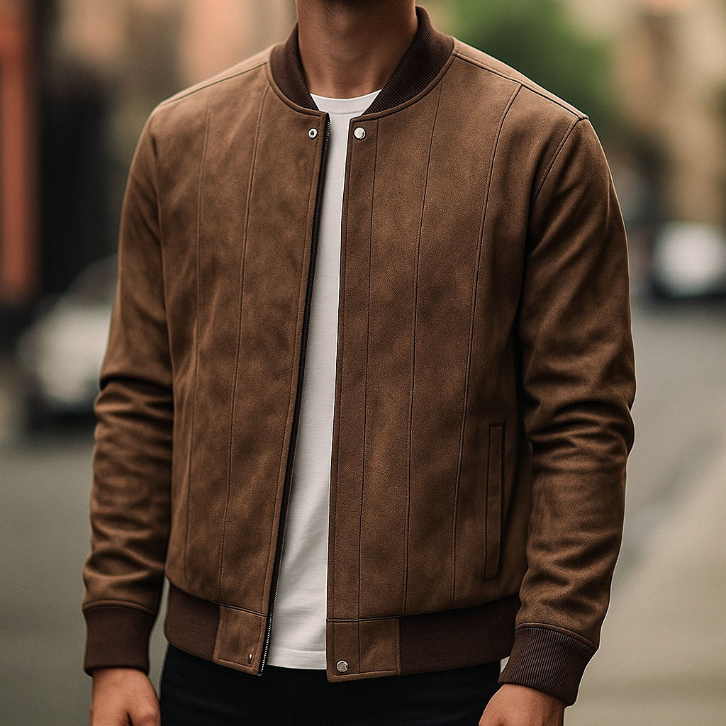 Men's Bomber Jacket | Ribbed Collar & Panel Seaming
