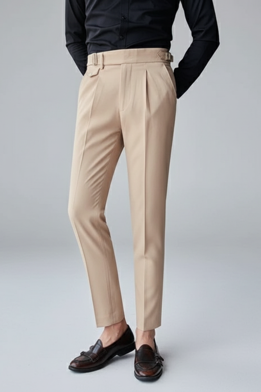 Men's British Business Trousers - Stylish Pleated Design for Office Wear