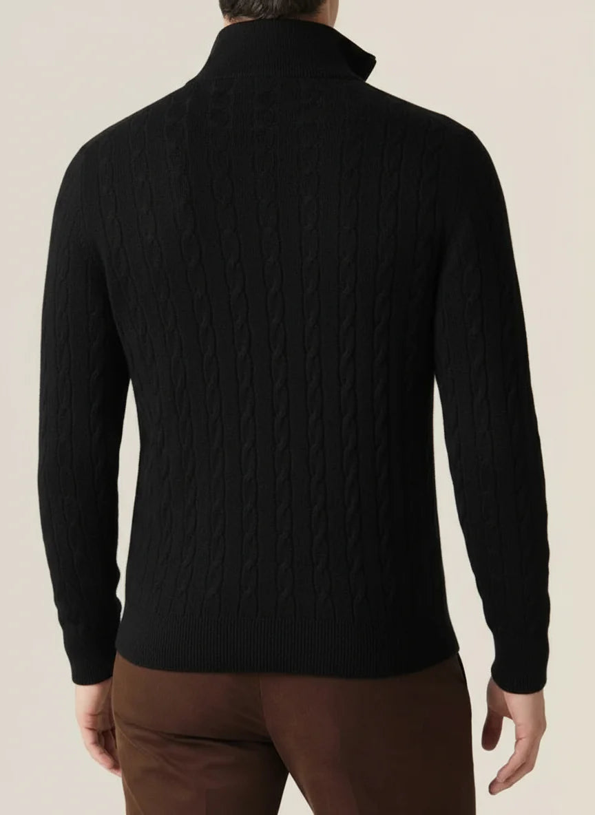 Men's Cable Knit Half Zip Jumper - Stylish Stand Collar for Any Occasion