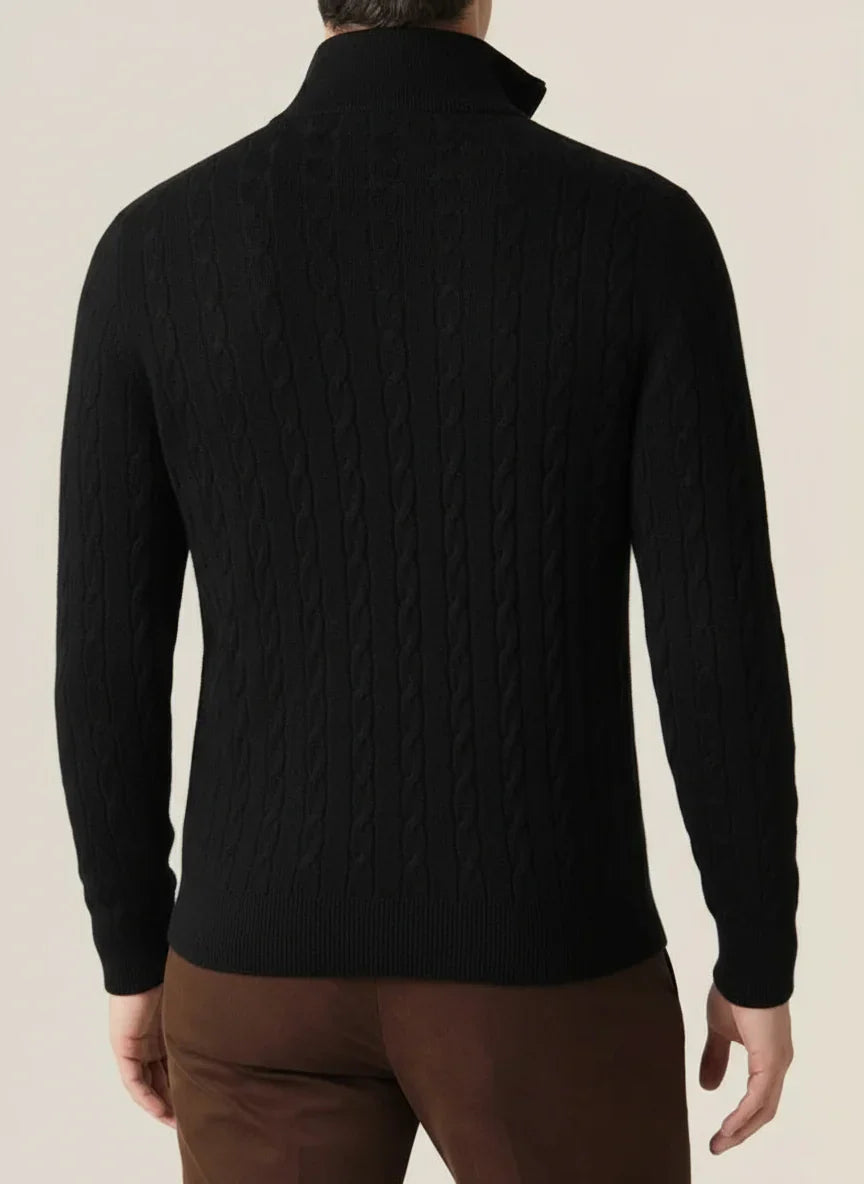 Men's Cable Knit Half Zip Jumper - Stylish Stand Collar for Any Occasion