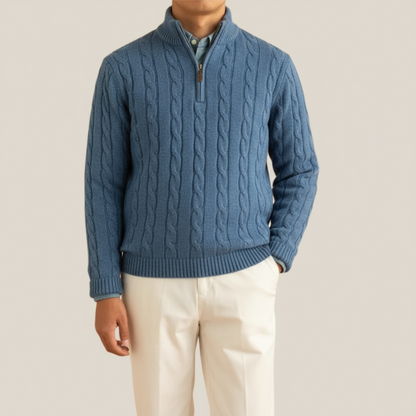 Men's Cable Knit Half Zip Jumper - Stylish Stand Collar for Any Occasion
