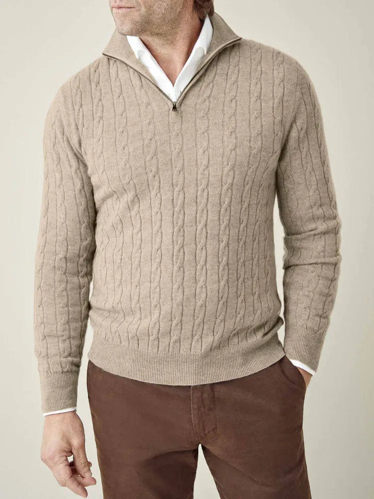 Men's Cable Knit Half Zip Jumper - Stylish Stand Collar for Any Occasion