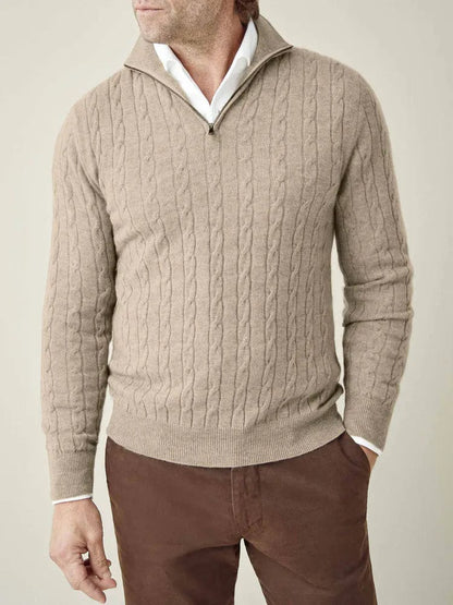 Men's Cable Knit Half Zip Jumper - Stylish Stand Collar for Any Occasion
