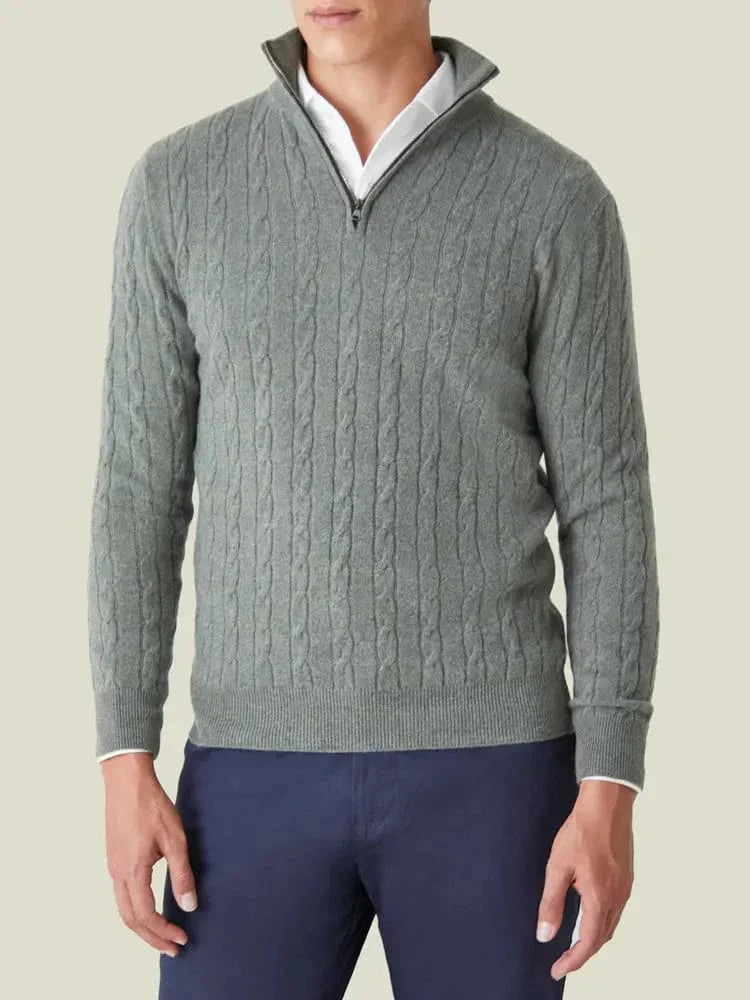 Men's Cable Knit Half Zip Jumper - Stylish Stand Collar for Any Occasion