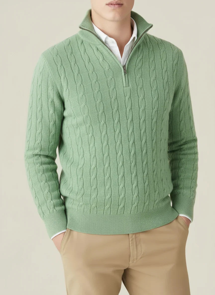 Men's Cable Knit Half Zip Jumper - Stylish Stand Collar for Any Occasion