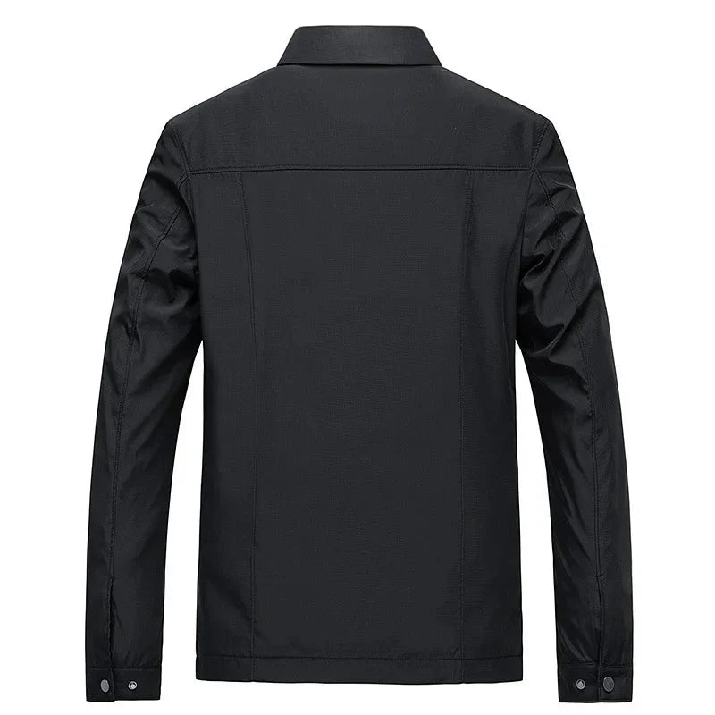 Men’s Classic Black Zip-Up Jacket with Checked Lining for Everyday Wear